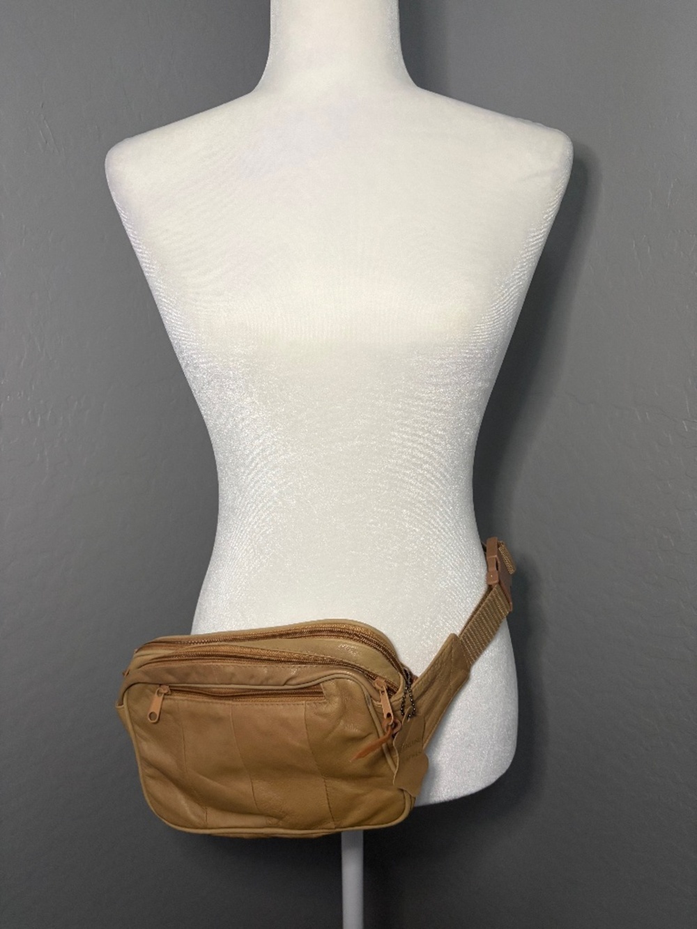 Genuine EUC Tan Leather Fanny Pack Adjustable Strap